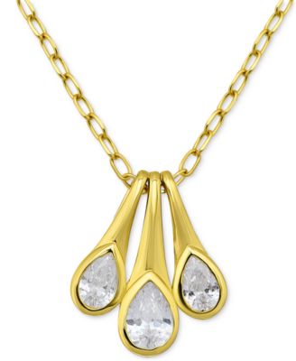 Giani Bernini - Cubic Zirconia Pear Trio Pendant Necklace, 16" + 2" extender