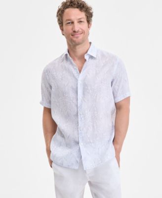 Club Room - Men's Elevated Line Regular-Fit Tropical-Print Button-Down Linen Shirt