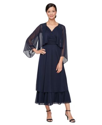 SL Fashions - Women's Surplice-Neck Jersey A-Line Dress
