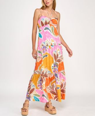BEAUTY & GRACE - Juniors' Printed Sweetheart Maxi Dress