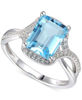 Macy's - Blue Topaz (2-5/8 ct. t.w.) & Diamond (1/4 ct. t.w.) Halo Twist Ring in 14k White Gold