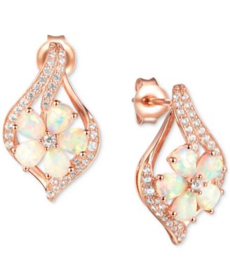 Macy's - Opal (1-1/3 ct. t.w.) & Diamond (1/3 ct. t.w.) Flower Cluster Stud Earrings in 14k Rose Gold